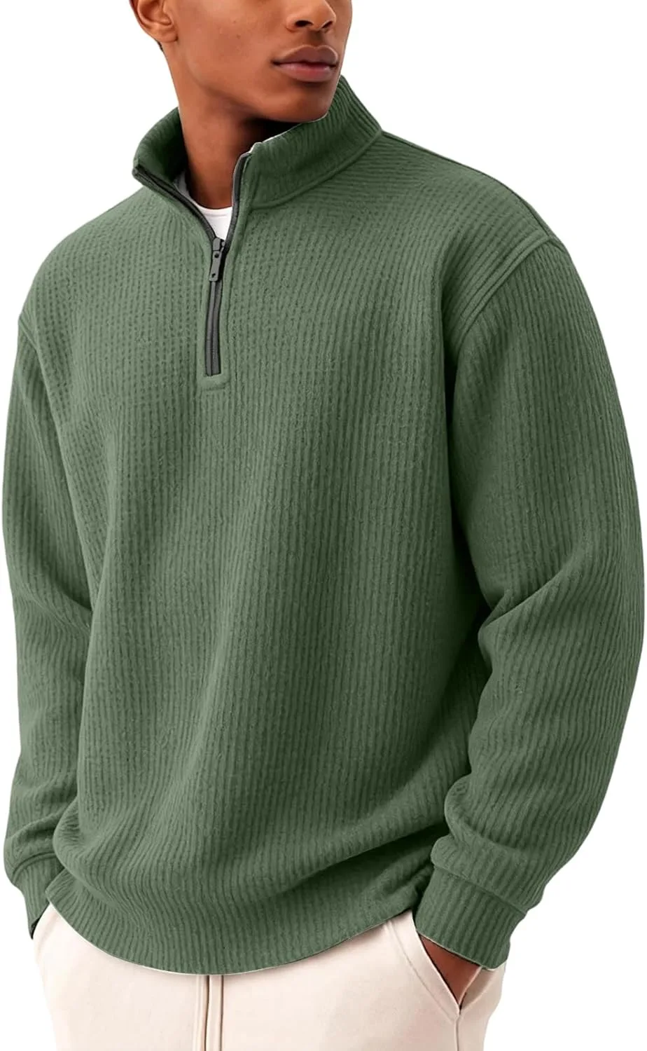 Мужская повседневная рубашка с длинным рукавом, quarter zip, свободный пуловер, легкий свитшот, S-5XL — фото 2
