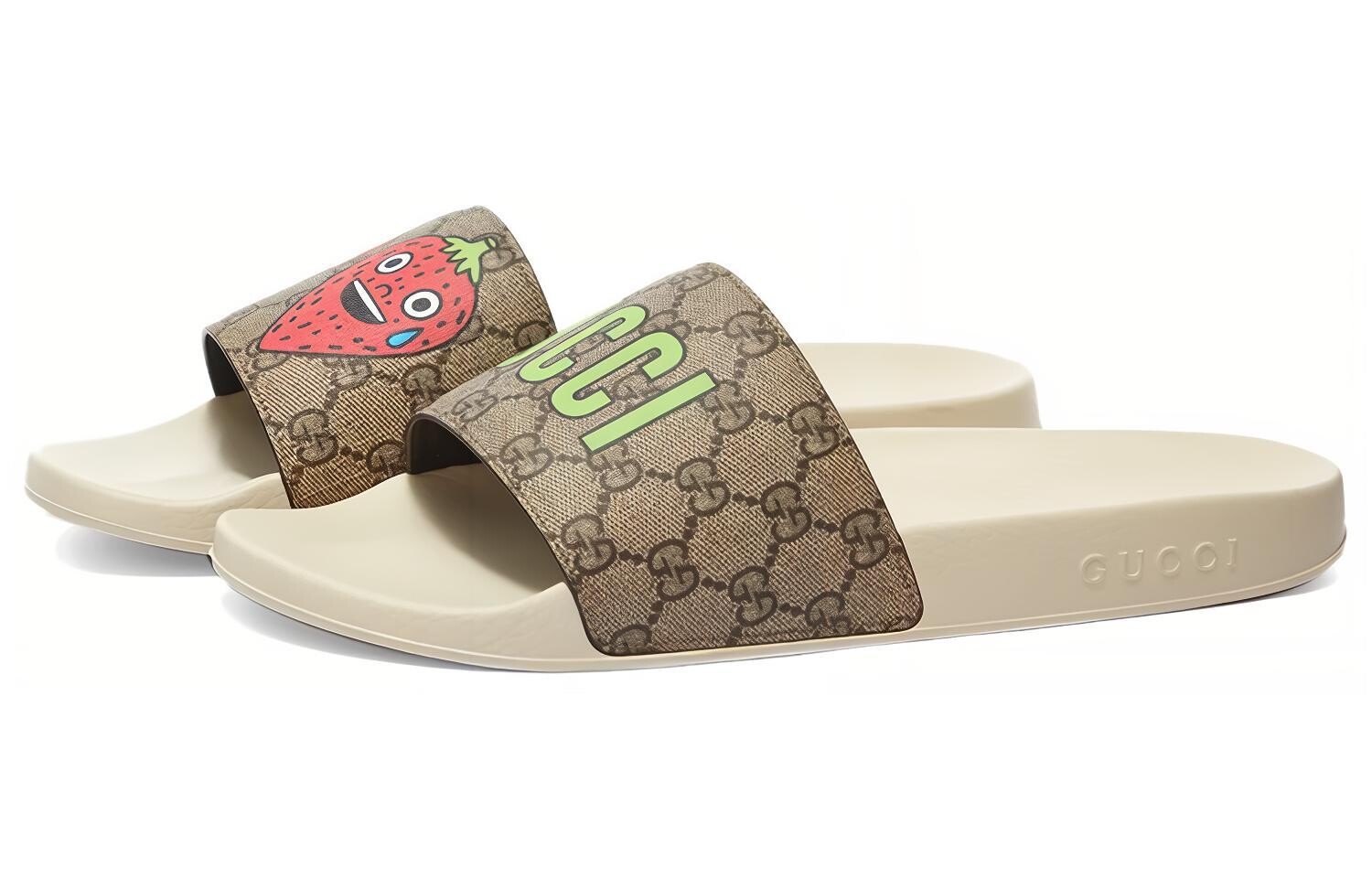 Сандалии женские Gucci GG Supreme Slide Strawberry, серо-коричневый — фото 2