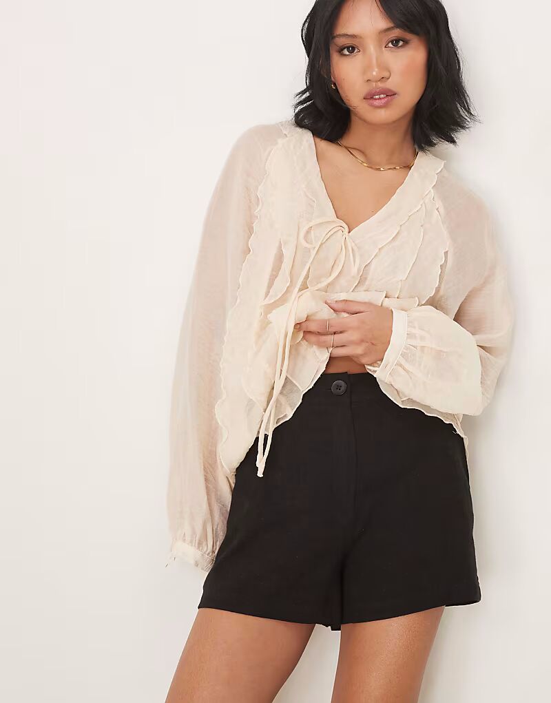 

Свободные шорты в стиле «папа» со льном, черного цвета Asos Design