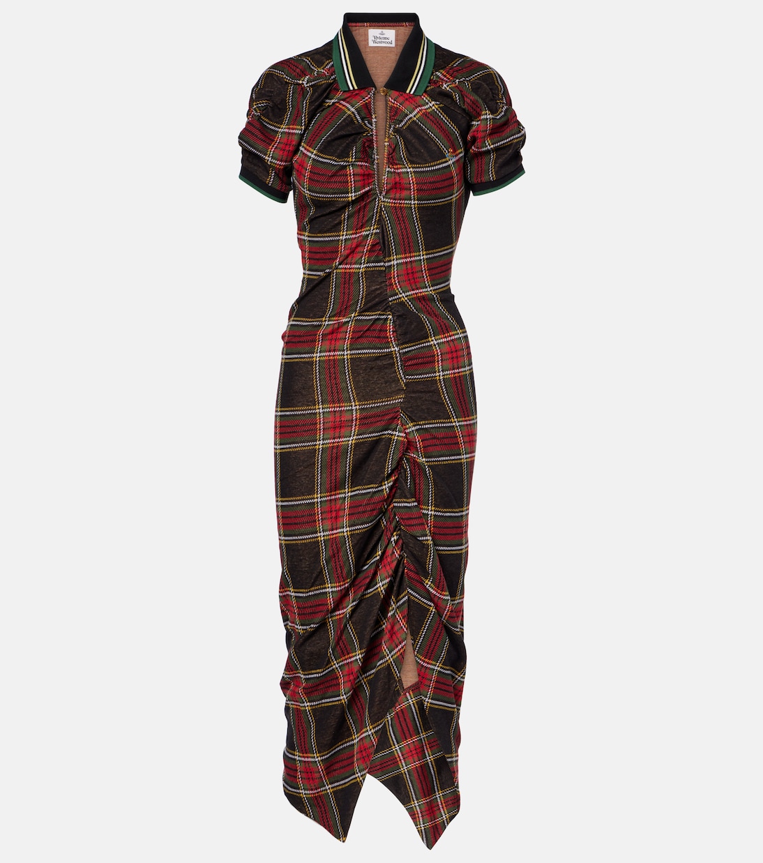 

Тартановое хлопковое платье миди с запахом Vivienne Westwood, Aw25-Red/Green