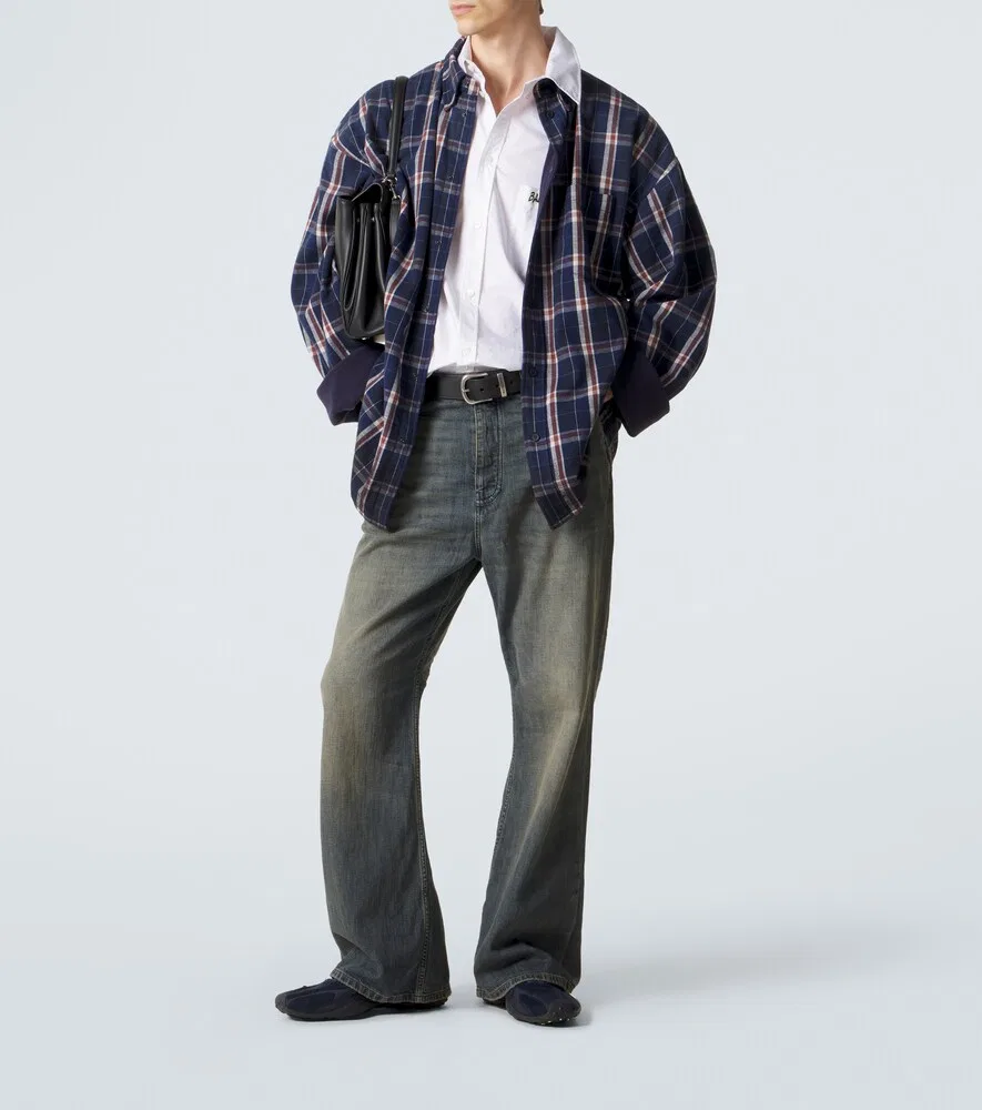 Двусторонняя фланелевая и флисовая рубашка Balenciaga, синий — фото 2