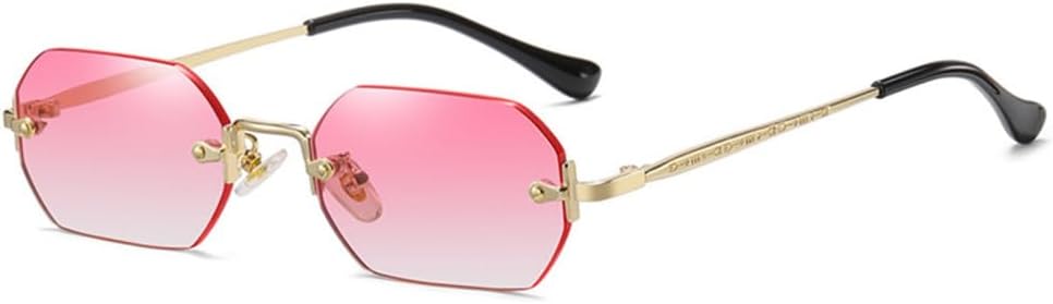 

Солнцезащитные очки без оправы, прямоугольной формы, маленькие, мужские и женские, металлические, многоугольные, с защитой от УФ-излучения UV400, без оправы HDUBFY, Gold Pink