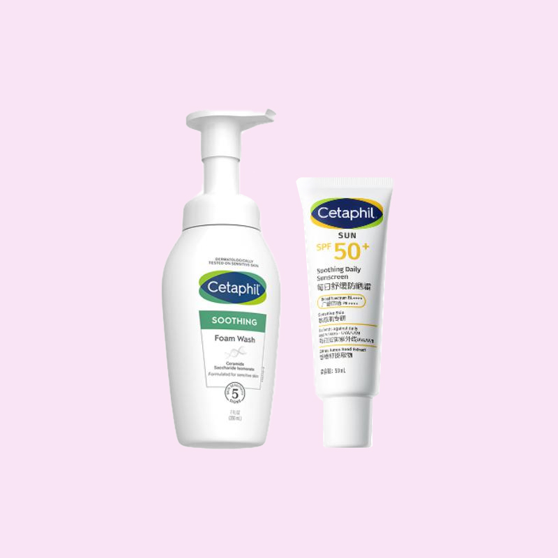 Набор для ухода Little Cloud Cleanser успокаивающий и освежающий 200мл+50мл Cetaphil, two-piece set: small cloud cleanser 200ml+sunscreen кремовый 50ml — фото 3