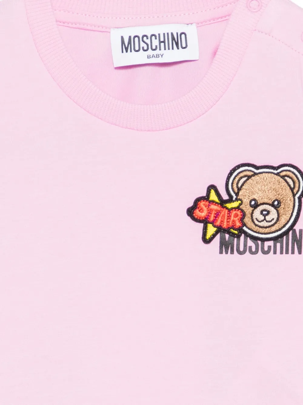 Хлопковая футболка Moschino Kids, розовый — фото 3