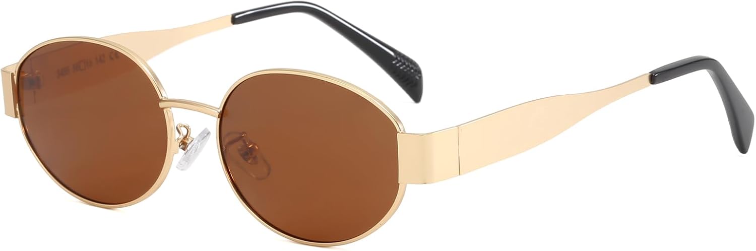 

Солнцезащитные очки Junsika Retro Polarized для женщин: модные классические, в маленькой овальной металлической оправе. Дизайнерские солнцезащитные очки, A2:gold Frame Brown Lens