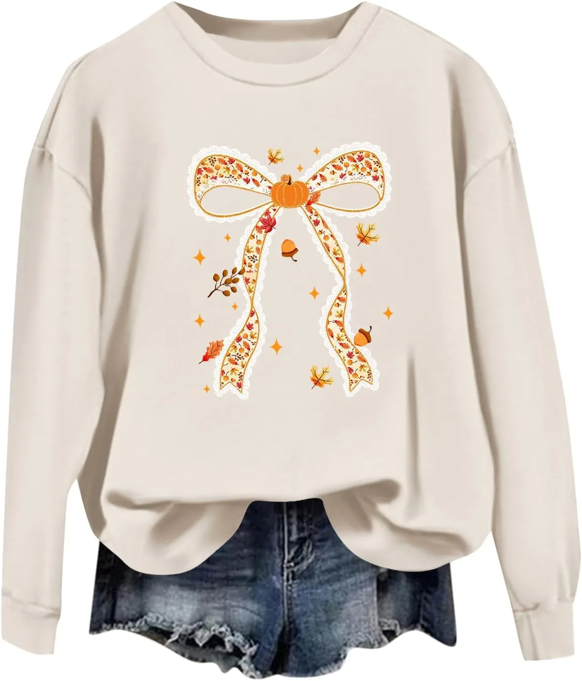 

Женский свитшот с бантом и принтом, легкий, с длинными рукавами FQZWONG