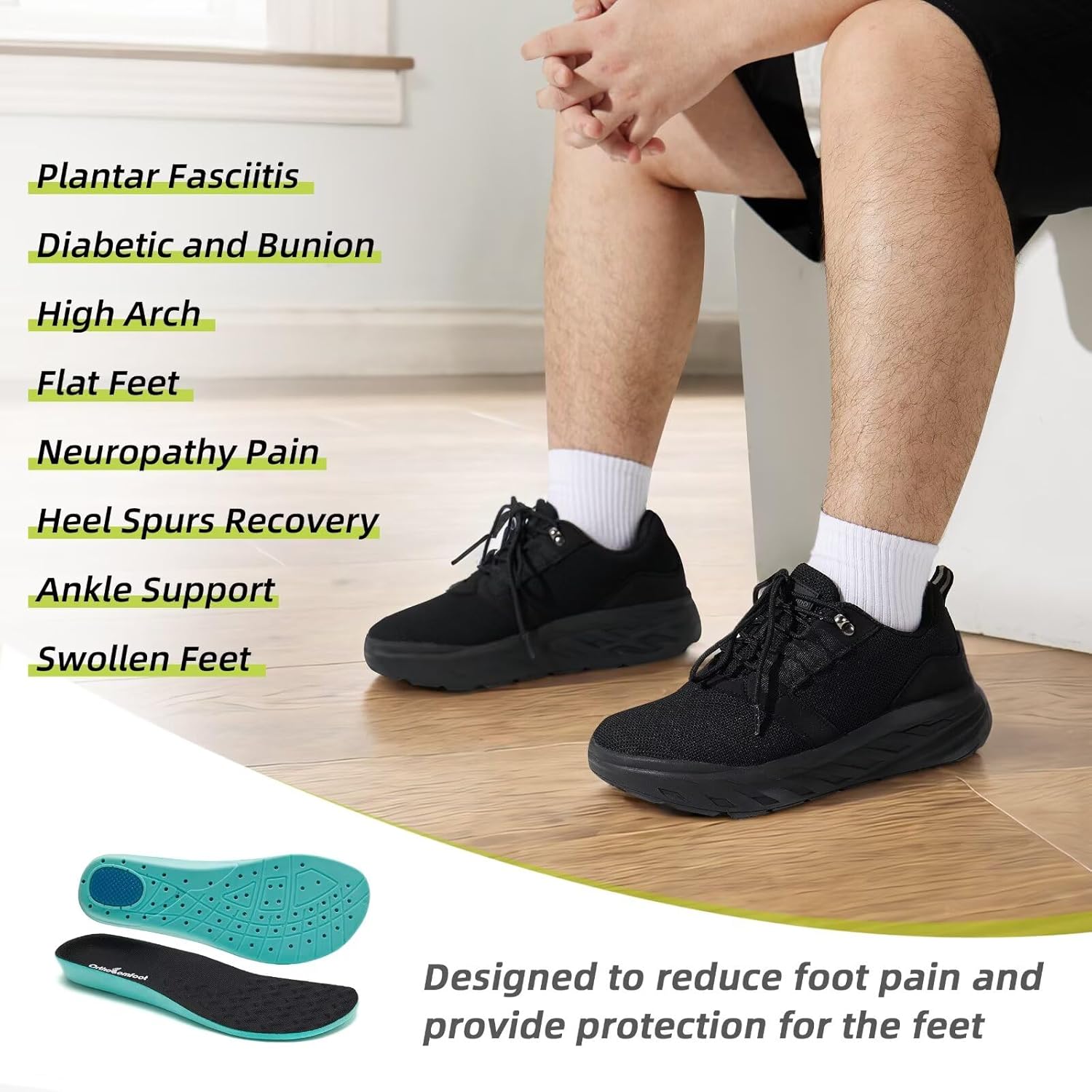 Мужские ортопедические прогулочные кроссовки OrthoComfoot с широкой колодкой, черный — фото 4