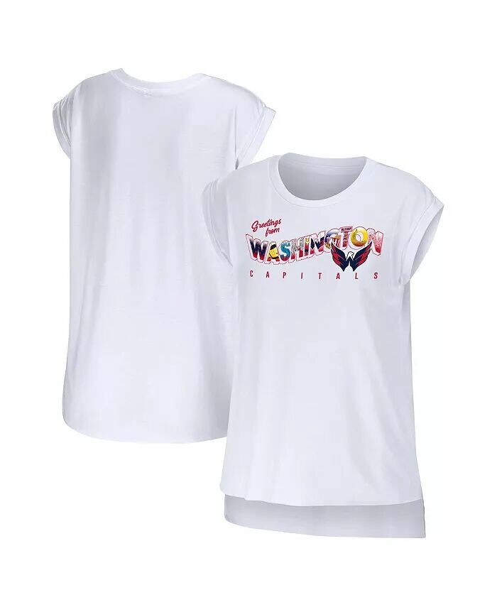 

Женская белая футболка Washington Capitals Greeting From Muscle Wear By Erin Andrews