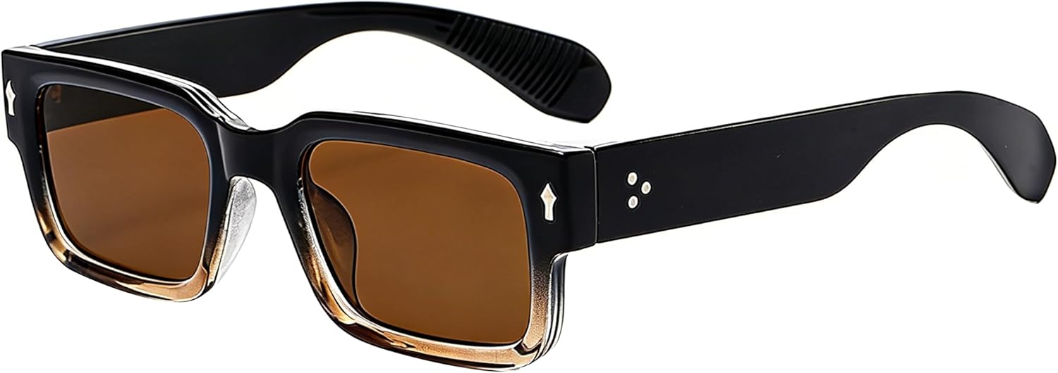 

Солнцезащитные очки Kursan Square Thick Frame Black для мужчин и женщин, модные прямоугольные солнцезащитные очки с защитой от УФ-излучения UV400, 020 Black Brown/Brown