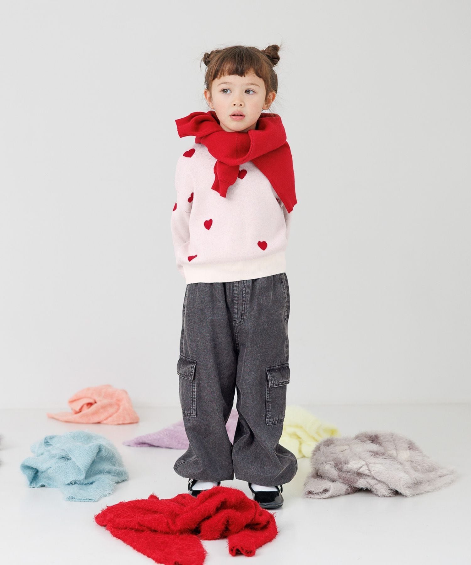 Вязаный пуловер Melty Assorted / Доступен в размерах 100-120 см / 595587 GLOBAL WORK, Ivory (all-over heart pattern) 03