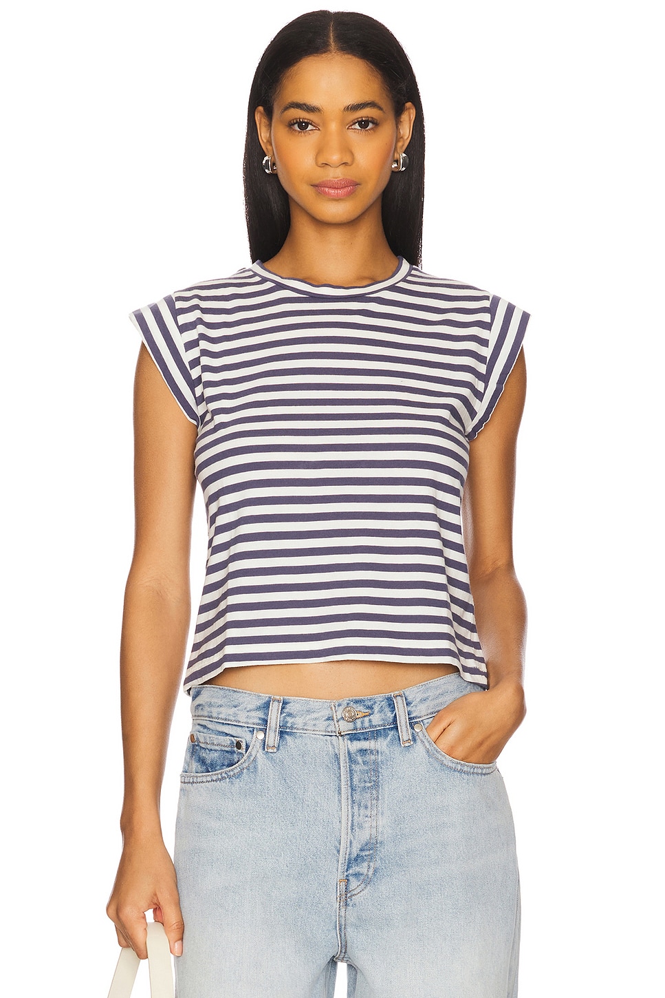 

Футболка с пиковым плечом The Great, vintage blue stripe
