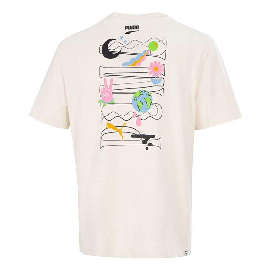 

Футболка PUMA Athleisure Casual Sports Printing Round Neck Short Sleeve Creamy White 533039-73, кремовый