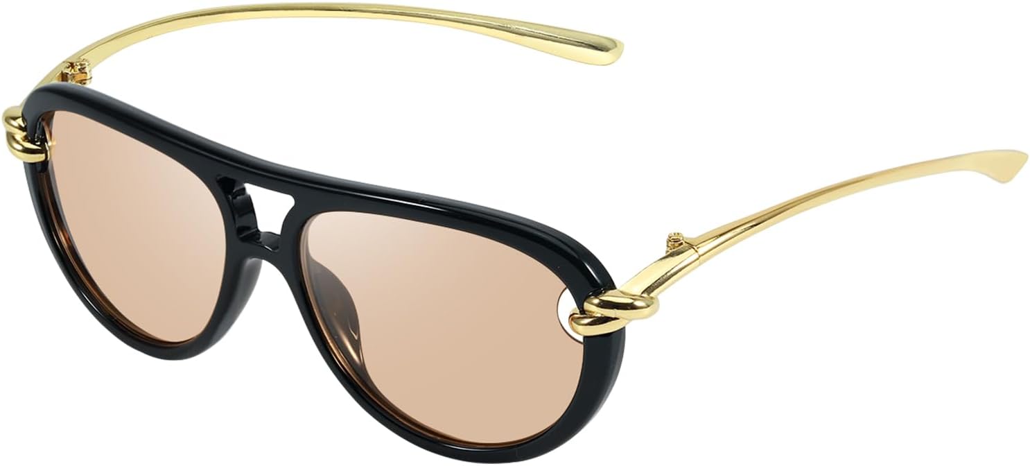 

Крупные солнцезащитные очки-авиаторы для женщин с золотыми дужками, модные, большие, с двойной перемычкой, дизайнерские женские очки 2026 года DreamCalf, A- Black/Pale Brown