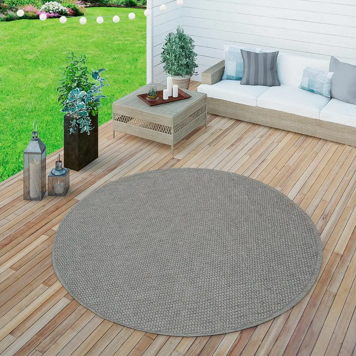 

Ковер Paco Home "Timber 125", круглый, плоского переплетения, имитация сизаля, подходит для внутреннего и наружного использования, гостиная Ø 160 см, серый
