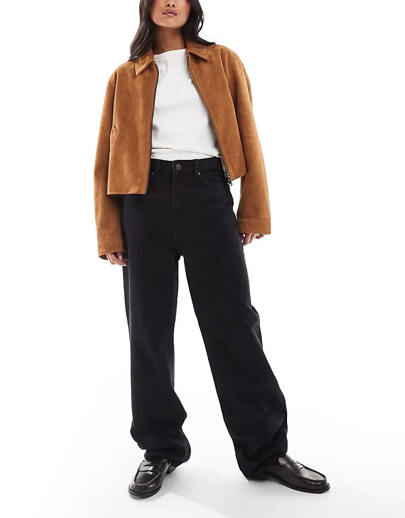 

Джинсы Bershka Petite mom wide leg черного цвета