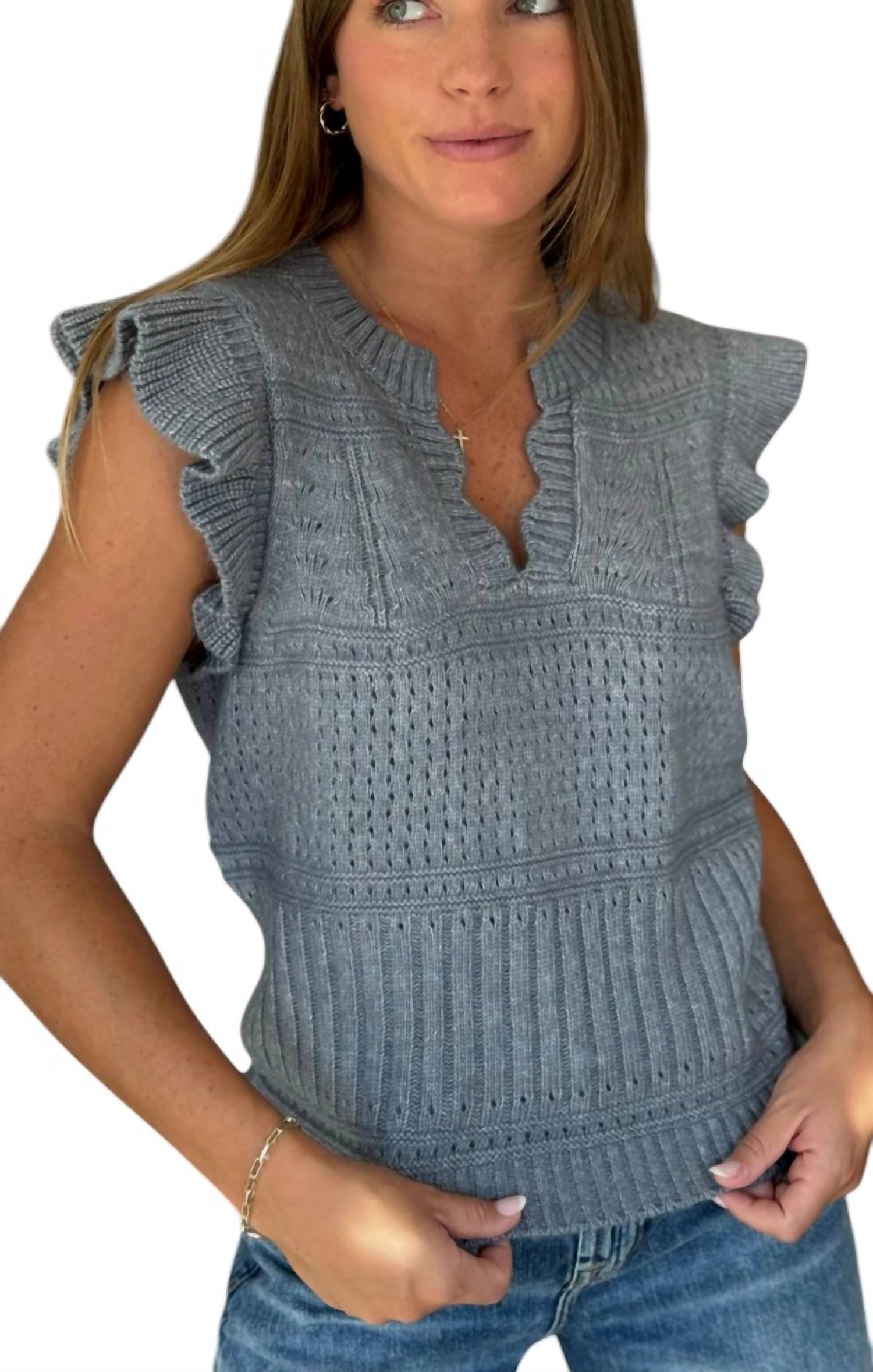 

Верх свитера Ali Ruffle в цвете Hush Blue dh NEW YORK