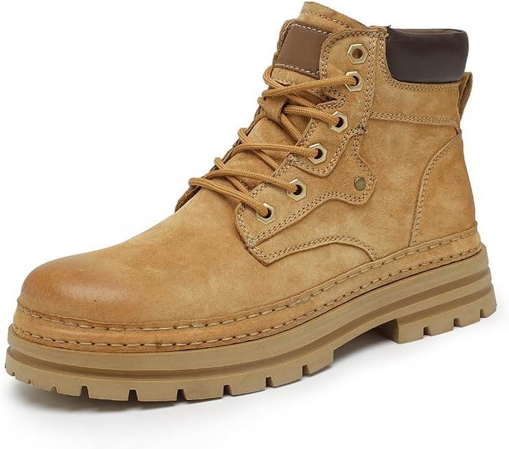 

Мужские высокие ботинки из натуральной кожи, повседневные, прочные, очень подходят для уличного стиля и работы на улице Lhyxu, коричневый