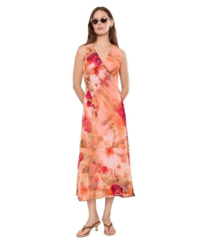 Платье с цветочным принтом Sleeveless Floral Chiffon Ruffle Hem Calvin Klein, Khaki — фото 2