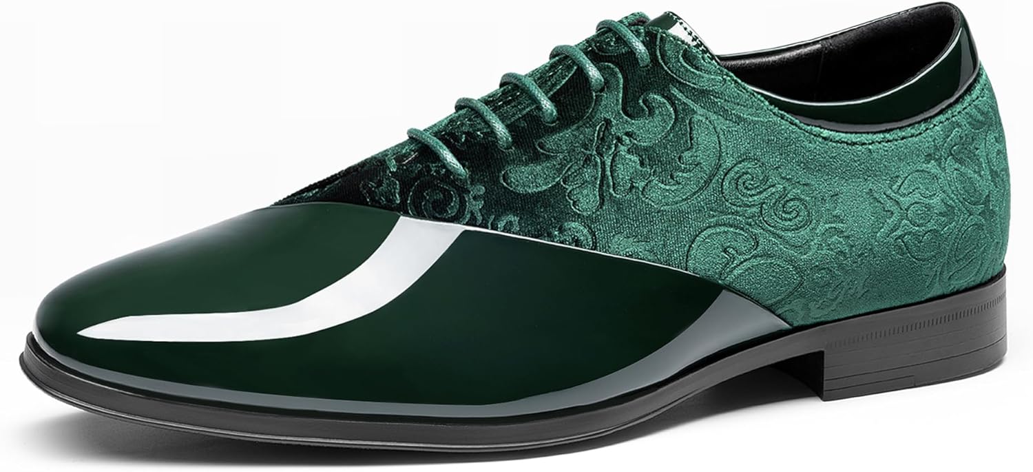 

Мужские туфли Брюно Марк для смокинга, классические лаковые бархатные с застежкой на шнуровке, формальные оксфорды Каден Bruno Marc, темно-зеленый