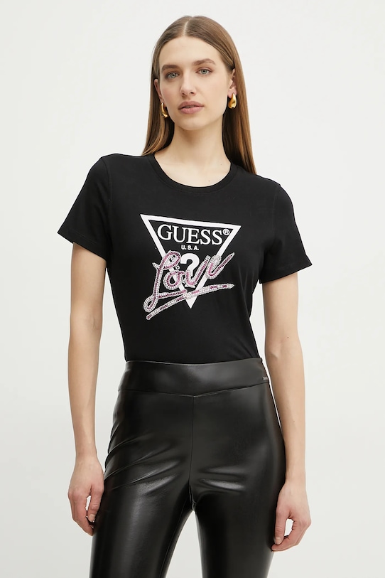 

Хлопковая футболка Guess, черный