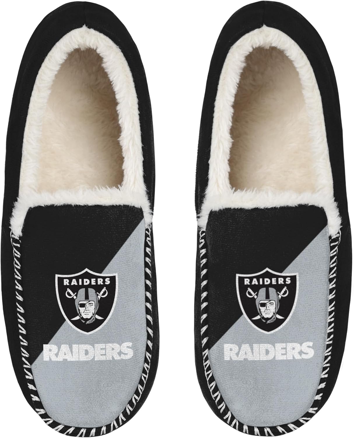

Унисекс-тапочки FOCO NFL с официальной лицензией с отделкой шэрпа и основным логотипом в стиле color block, Las Vegas Raiders