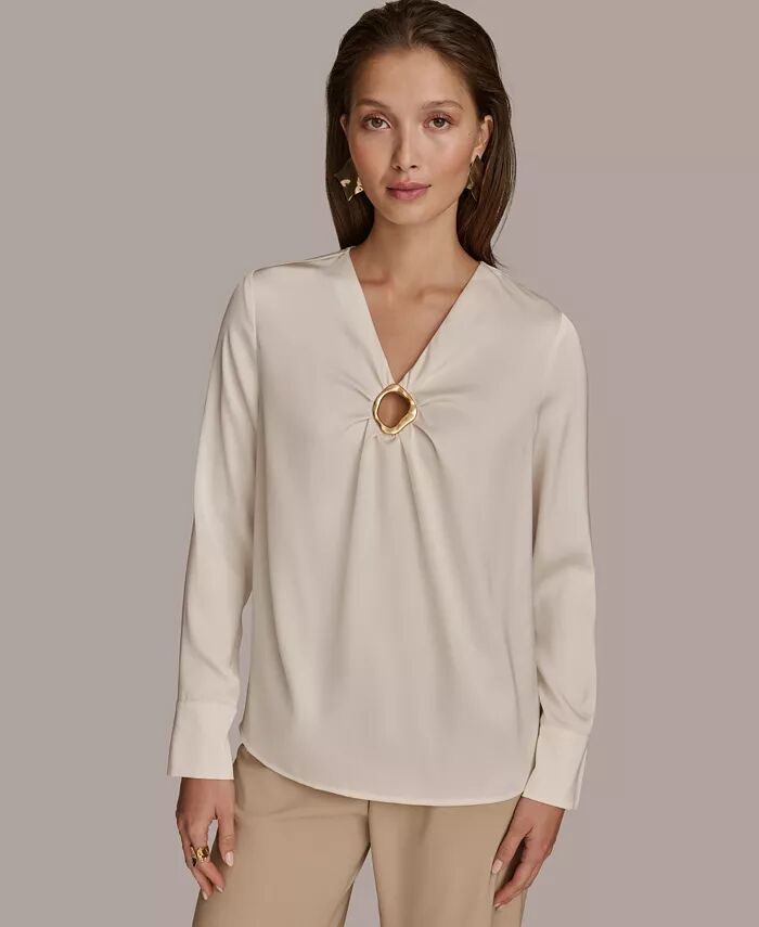 

Женская блузка с длинными рукавами и фурнитурой Donna Karan New York, слоновая кость/кремовый