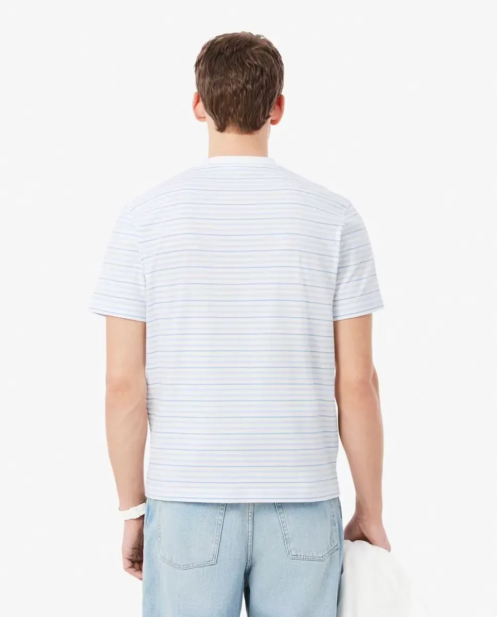Мужская футболка из плотного хлопка в полоску Lacoste, светло-голубой — фото 2