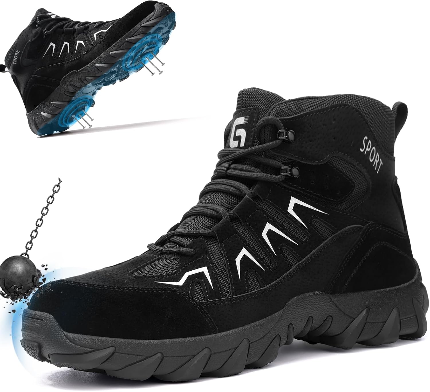 

Стальные ботинки BAIYIJIA с защитным носком для мужчин, легкие противоскользящие ботинки, устойчивые к проколам, для промышленного строительства, черный