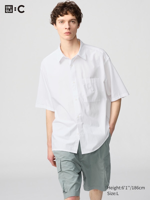 

Рубашка свободного покроя из плотного сукна (короткий рукав) Uniqlo, белый