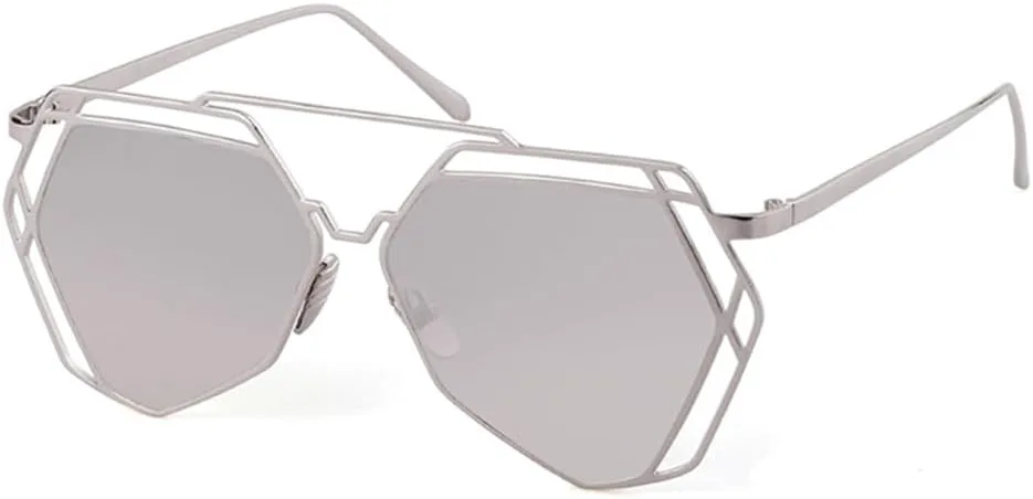 

Солнцезащитные очки неправильной формы для женщин и мужчин, с металлической оправой и полой конструкцией, зеркальные, с защитой от УФ-излучения UV400 VFDHN, C3