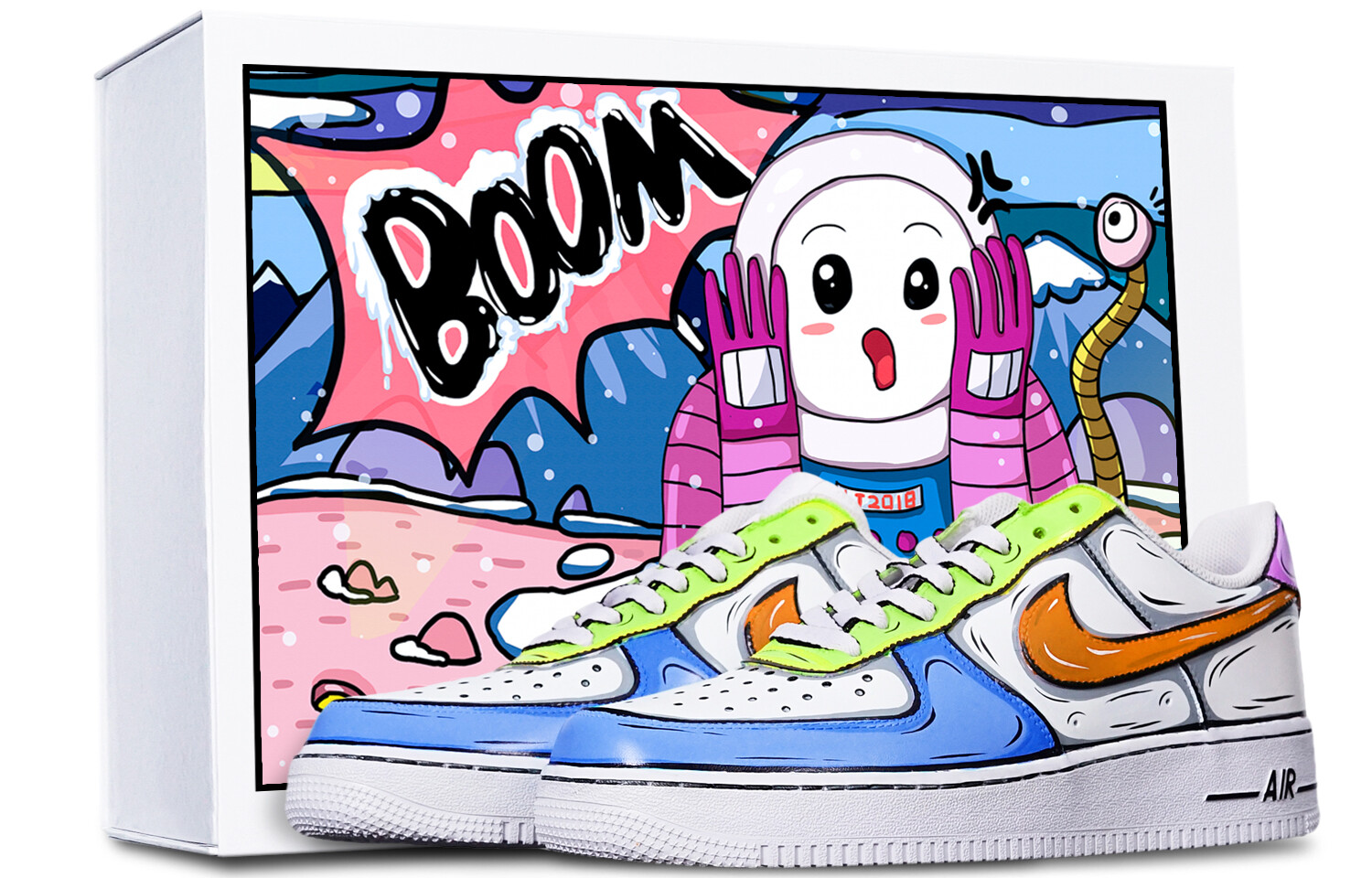 

Кроссовки Nike Air Force 1 Skateboard Shoes Men Low-Top White/blue/orange/green/purple