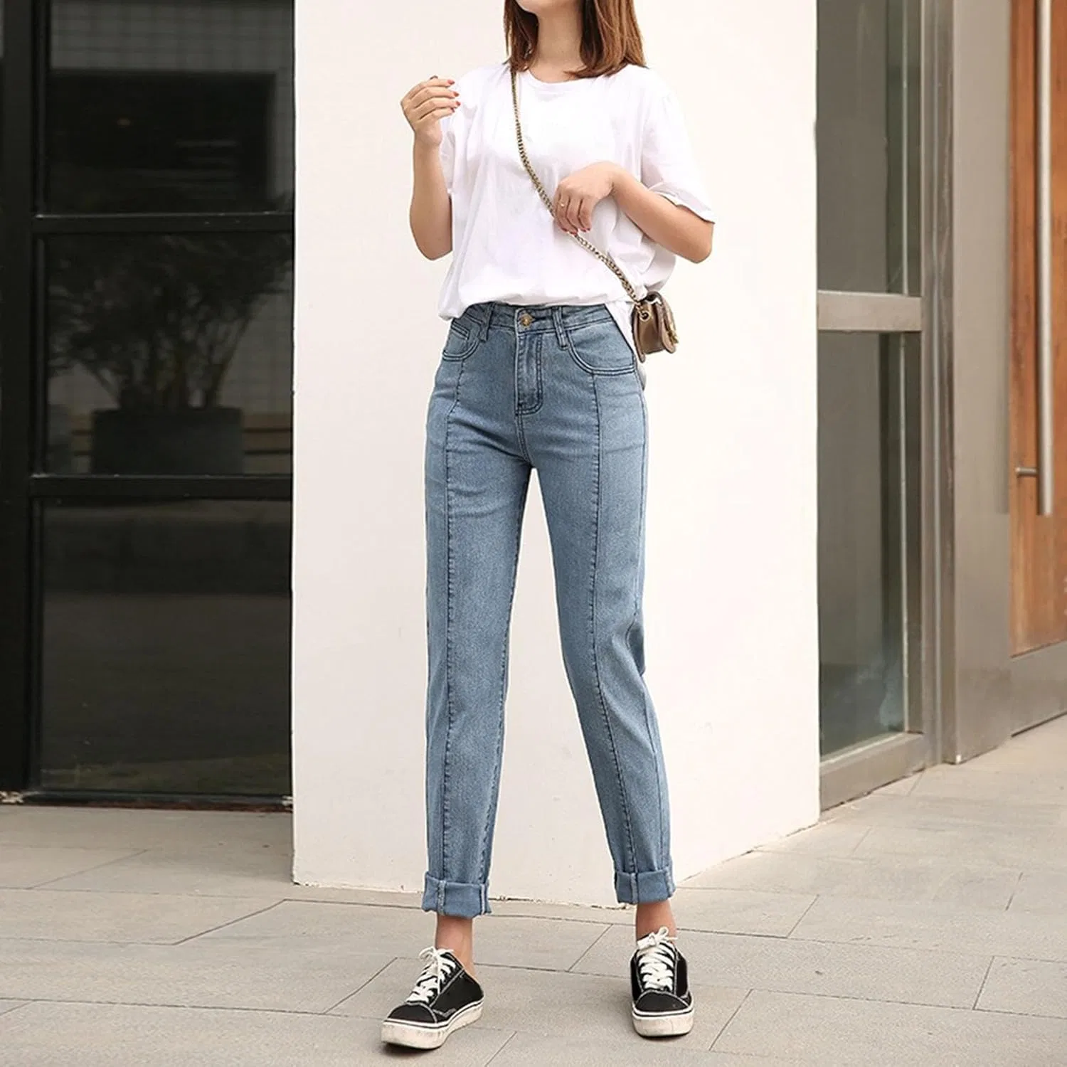 Джинсы с высокой посадкой Barrel Jeans, синие — фото 2