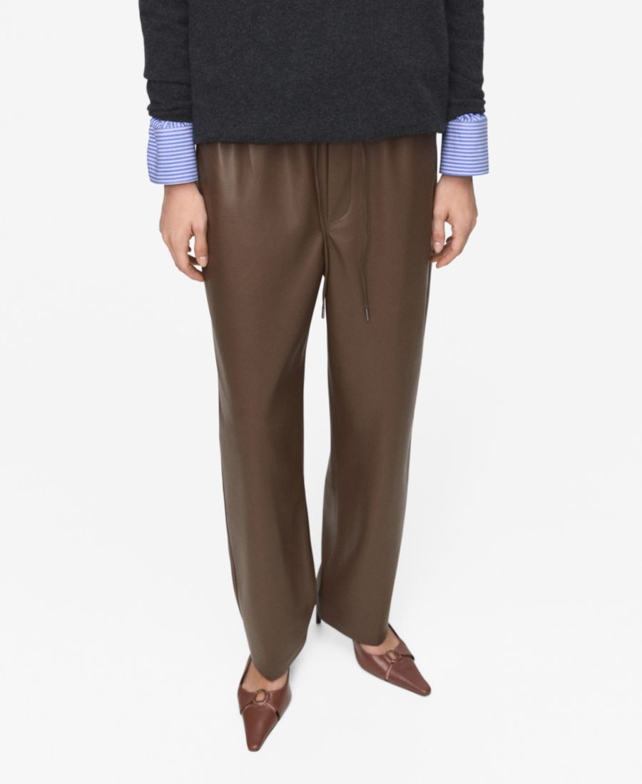 

Женские брюки с эластичным поясом и имитацией кожи MANGO, Medium Brown