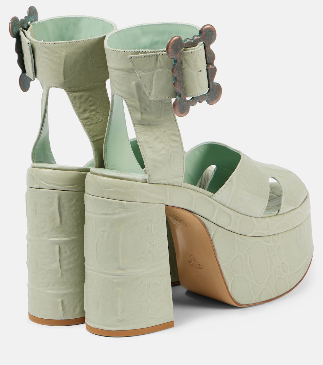 Сандалии Olde London на платформе из кожи с крокодиловым эффектом Vivienne Westwood, Sage Green — фото 3