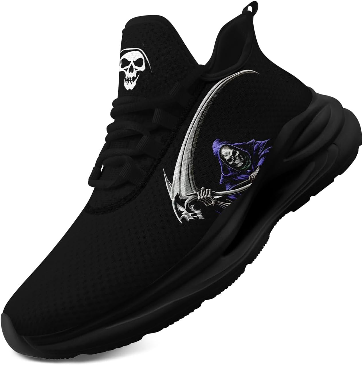 

Мужские легкие беговые кроссовки, удобные, в готическом стиле с черепом, повседневные спортивные кроссовки для тренажерного зала, ходьбы, тенниса, для женщин Coolcustomize, черный/серый