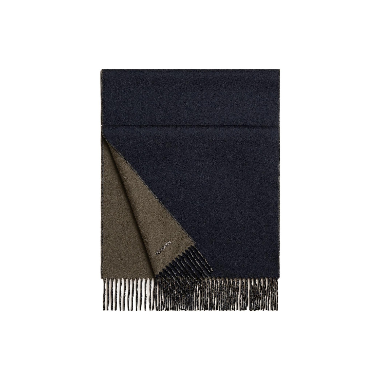 

HERMES Кашемировый вязаный шарф мужской тёмно-синий, Marine Blue