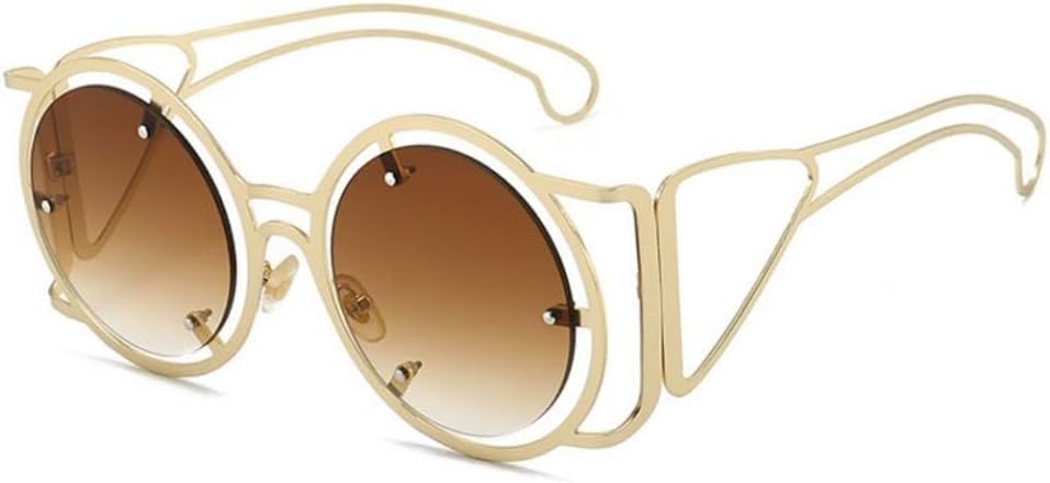 

Женские круглые солнцезащитные очки в стиле стимпанк 2027 года, панк, металлическая оправа, женские солнцезащитные очки, унисекс очки с защитой от УФ-излучения UV400 MTZJH, Gold-brown