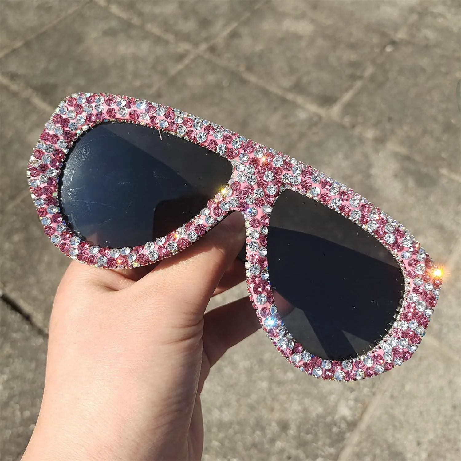 

Солнцезащитные очки Willochra большого размера с блестящими стразами для женщин, в крупной оправе, с бриллиантовым градиентом, для мужчин, очки-пилот, Pink