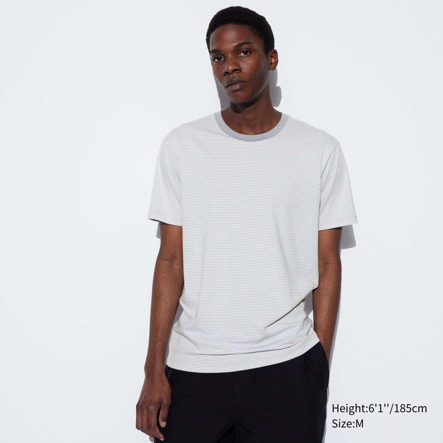 

Хлопковая полосатая футболка AIRism с круглым вырезом UNIQLO, серый