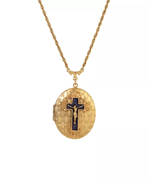 

Эмалевое ожерелье-медальон с распятием в форме символов веры 2028, blue
