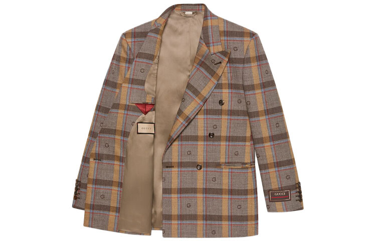 Пиджак деловой мужской Gucci Check-wool, коричневый — фото 2