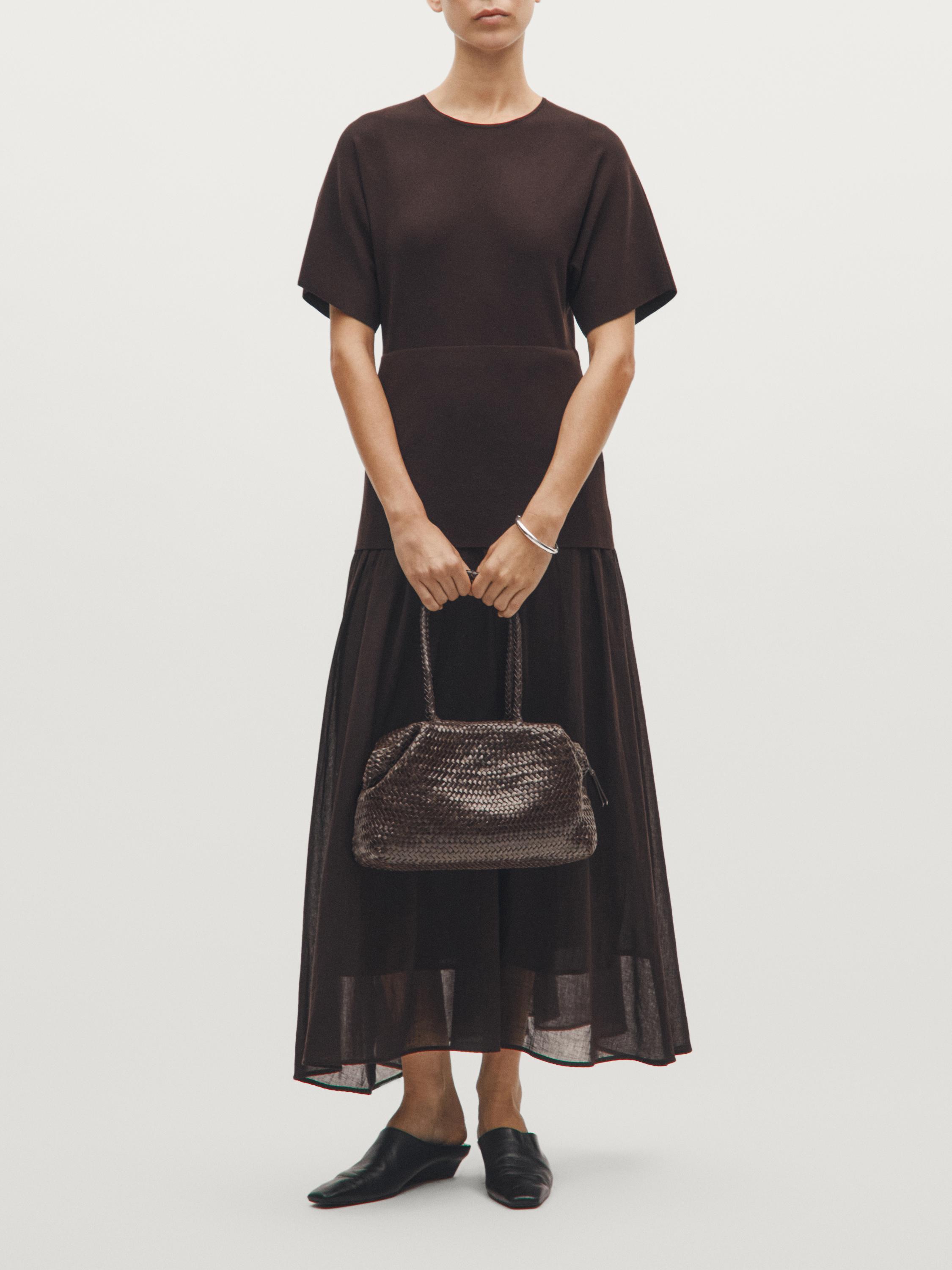 

Плетеная сумка-сэтчел из кожи наппа Massimo Dutti, коричневый