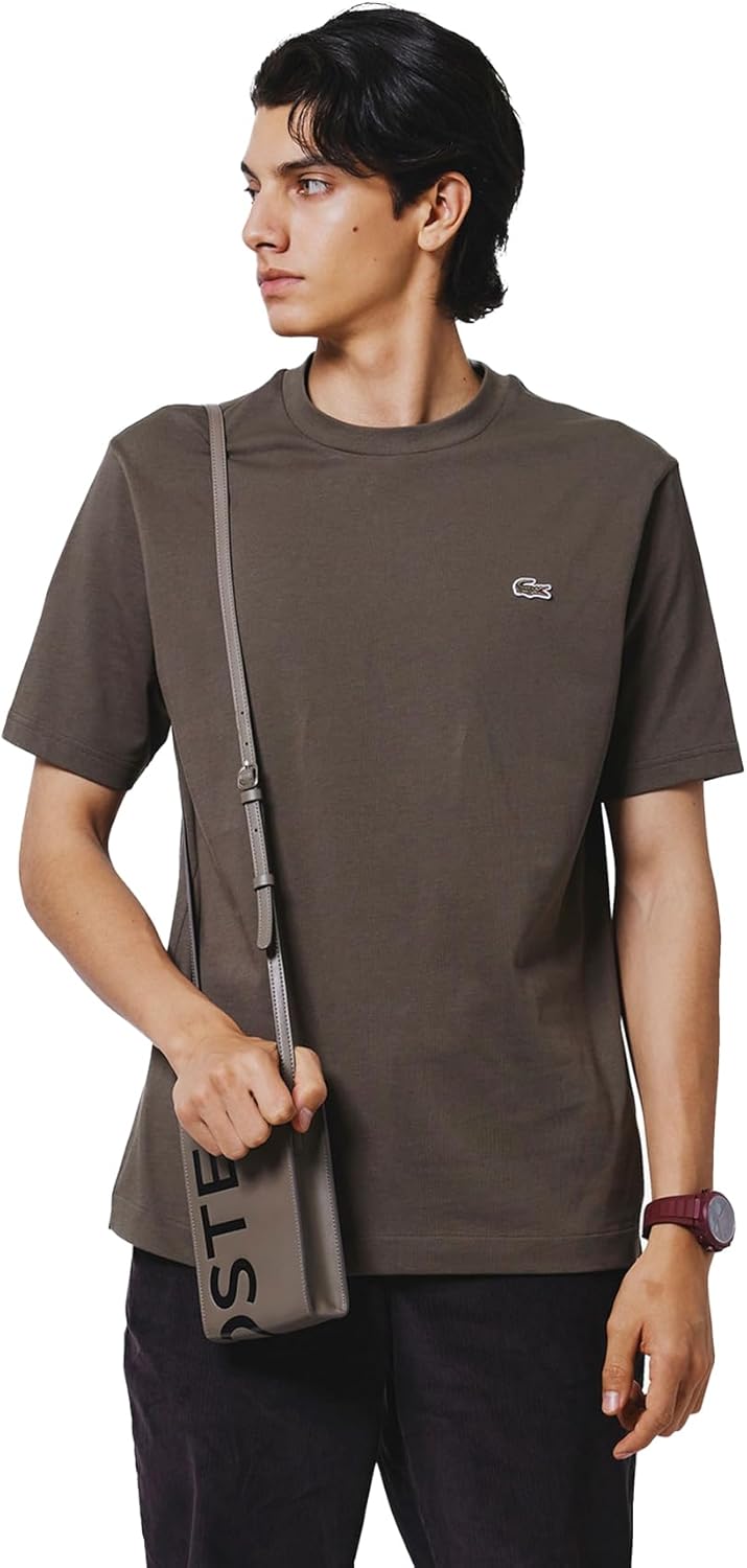 

Официальная мужская футболка LACOSTE Outline Clock с круглым вырезом и короткими рукавами, темно-коричневый