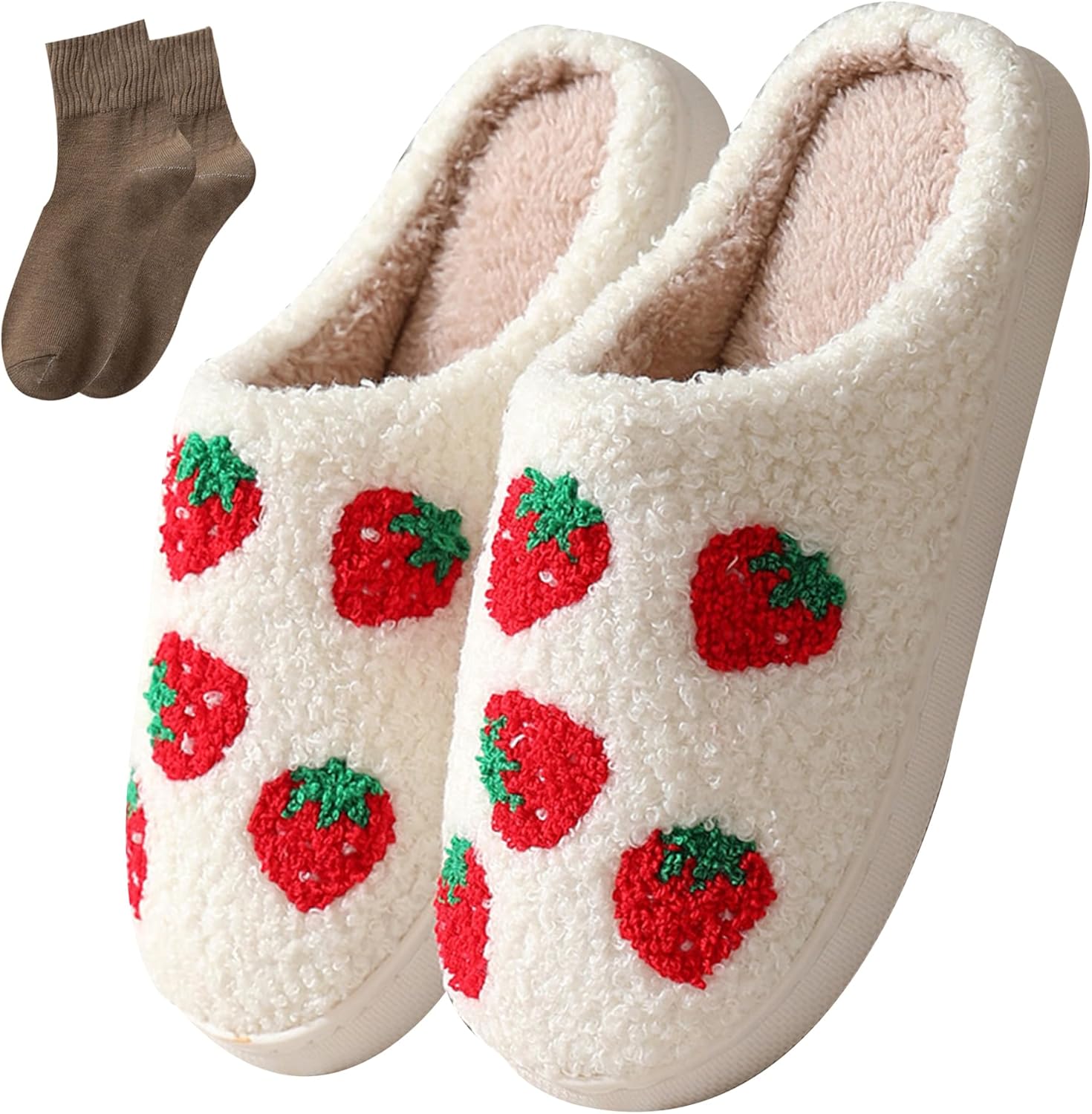 

Тапочки BOOUKILE с улыбающимся лицом для женщин и мужчин, ретро, мягкие, уютные, удобные, плюшевые, легкие домашние тапочки, для дома и улицы, с нескользящей подошвой, Strawberry