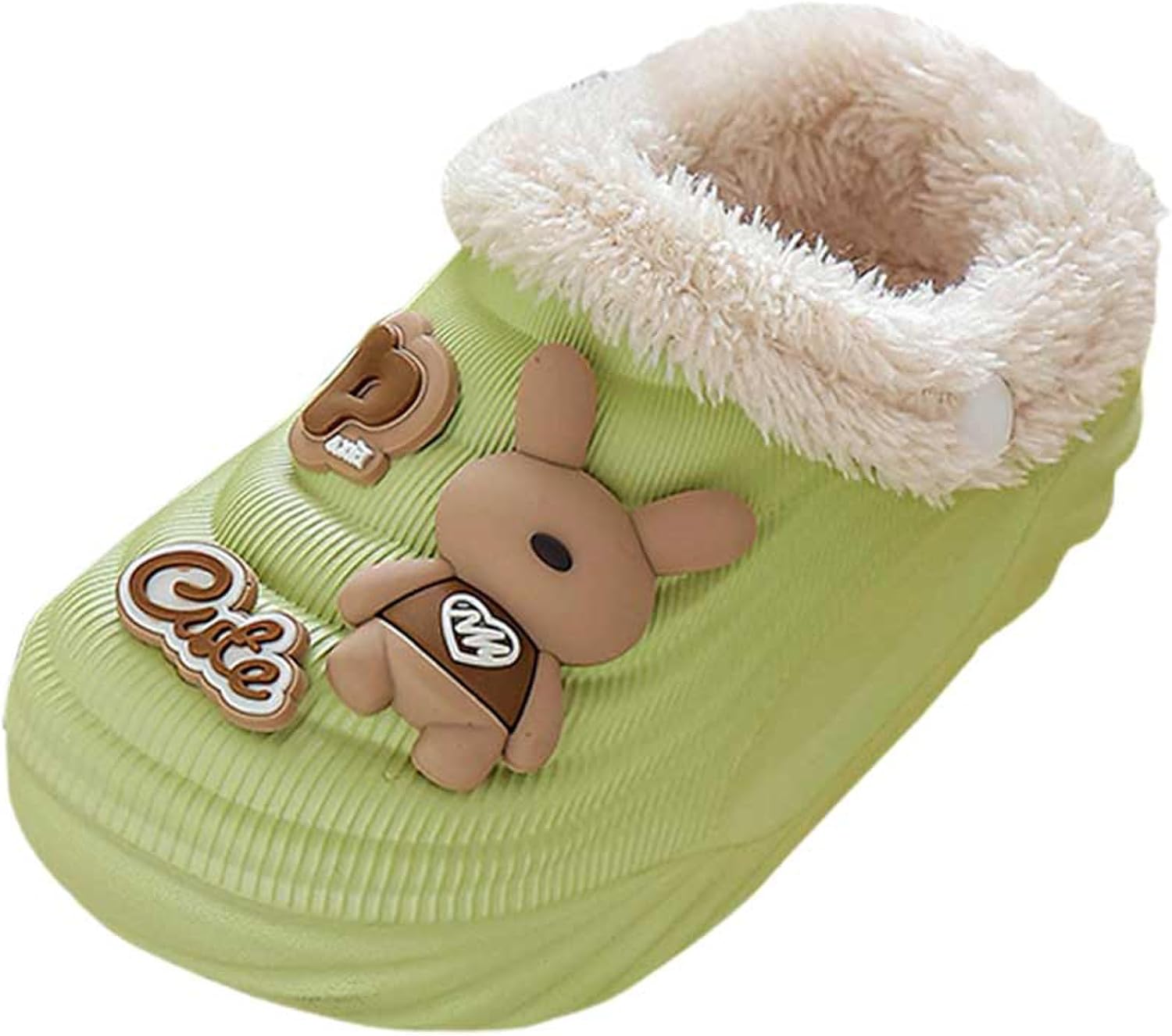 

Детские теплые тапочки IWIHMIV, удобные плюшевые для девочек и мальчиков, с нескользящей подошвой, зимние, для дома и улицы, с мультяшным рисунком, зеленый