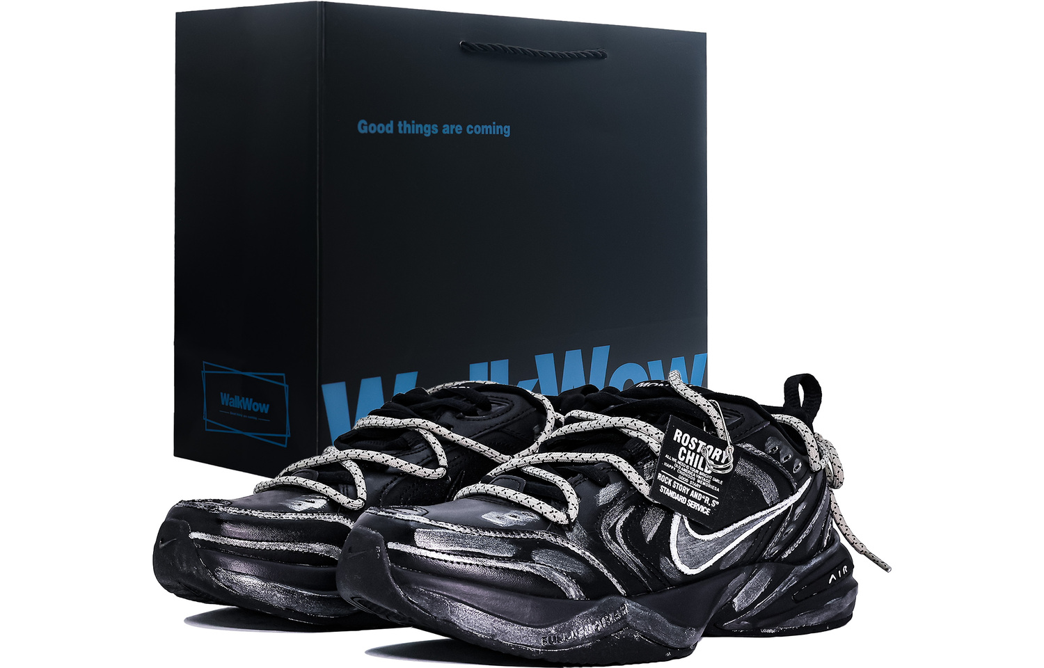 

Nike Air Monarch 4 устойчивые к истиранию увеличивающие высоту низкие массивные кроссовки Unisex черный серый