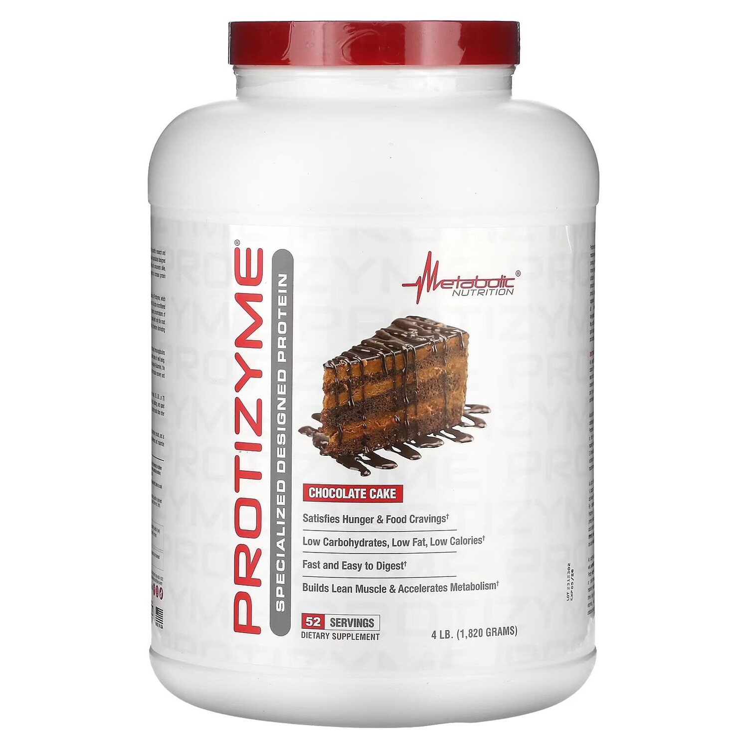 

Protizyme, Протеин специальной разработки, шоколадный торт, 4 фунта (1820 г) Metabolic Nutrition