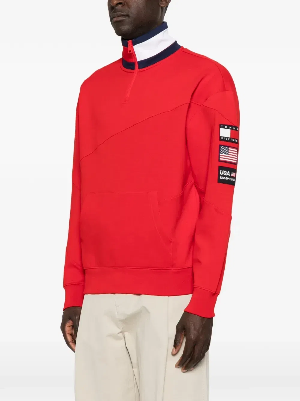 Свитшот на молнии до середины груди с нашивкой-логотипом Tommy Hilfiger, красный — фото 3