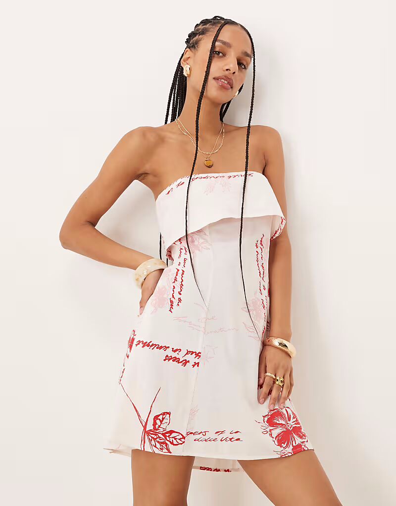 

Мини-платье-бандо ASOS DESIGN с отворотом и красным цветочным принтом
