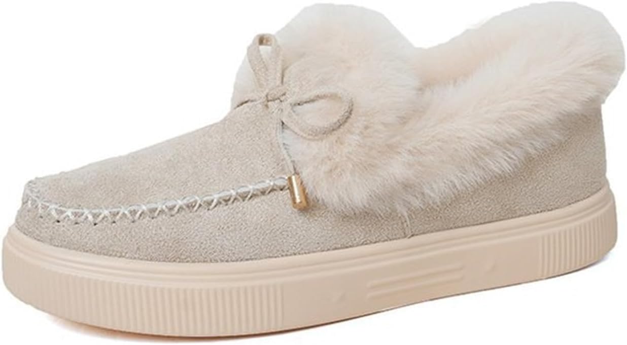 

Женские лоферы Canbebig, легкие, с теплой меховой подкладкой, ботильоны до щиколотки, повседневная модная обувь-мокасины, утолщенные для дома и улицы, зимние ботинки из замши и кожи, обувь для прогулок, бежевый